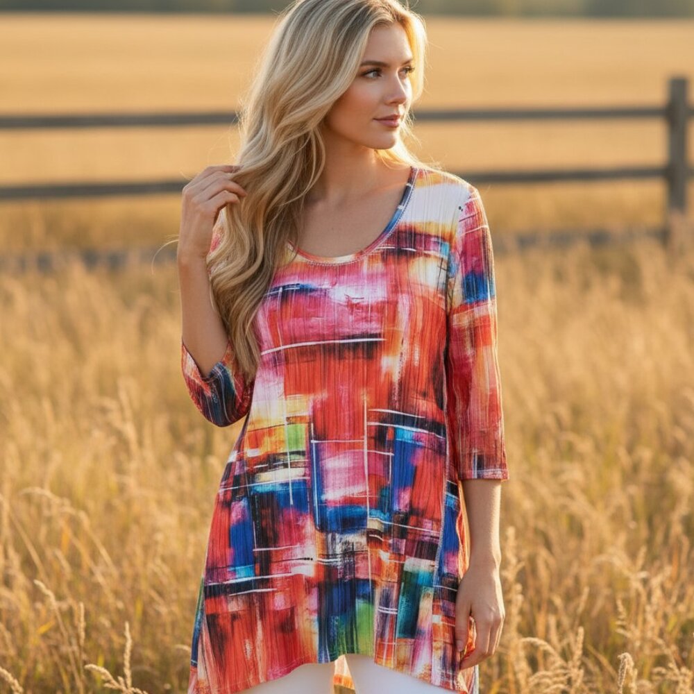 Lemon Grass L Tunic Top Colorful Womens‎ Casual Office Boho Chic Mod Coastal
